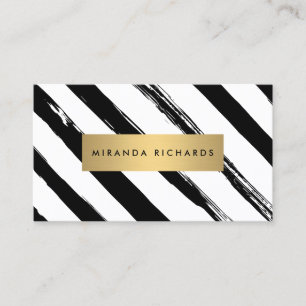 Luxe Bold Diagonal Painted Stripes with Gold Bar Business Card