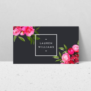 Luxe Bold Watercolor Roses on Grey Business Card
