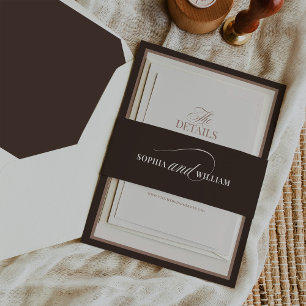 Luxe Brown and Ivory Calligraphy Neutral Wedding Invitation Belly Band