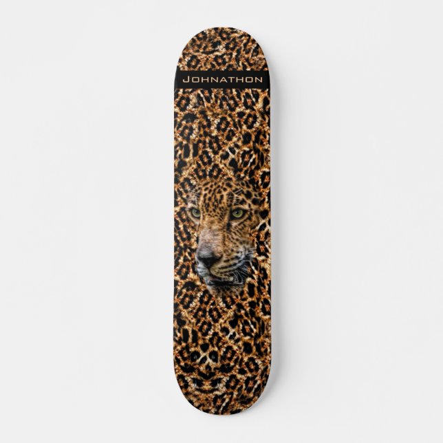 Luxe Brown Leopard Fur Exotic Wild Cat Camouflage Skateboard (Front)