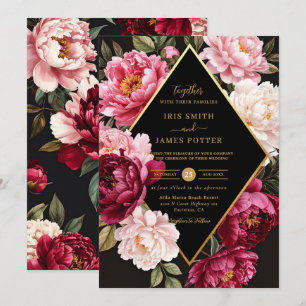 Luxe Burgundy and Blush Pink Peony Floral Wedding Invitation