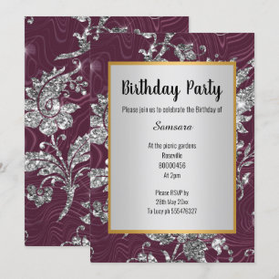 LUXE BURGUNDY ARGENT OR ANNIVERSAIRE INVITATION