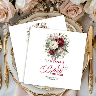 Luxe Burgundy Floral Bridal Shower Napkins
