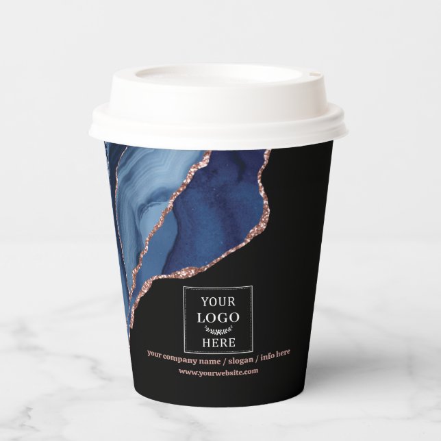 Luxe Business Logo Event Promotional Blue Marble  Paper Cups (Front)