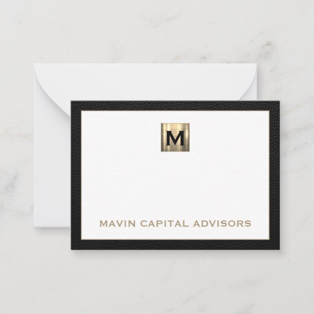 Luxe Carte pour notes Monogramme noir et or (Devant)