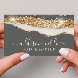 Luxe Charcoal Grey And Gold Glitter Trendy Script Business Card