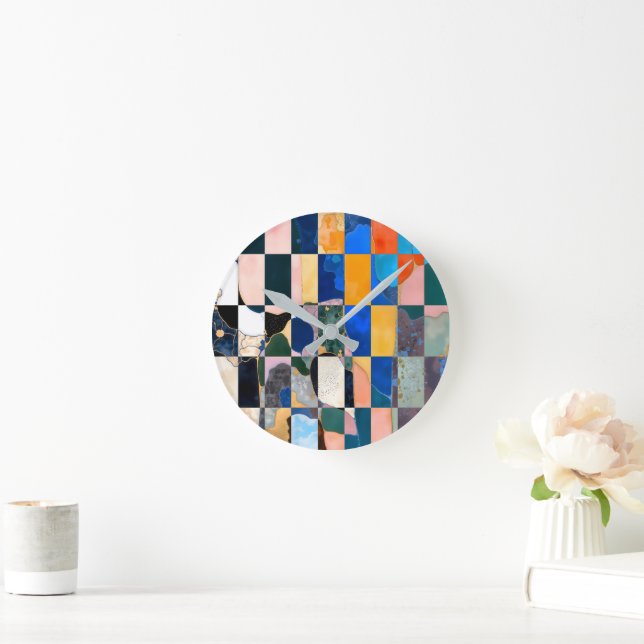 Luxe Chequerboard Curtain Round Clock (Home)