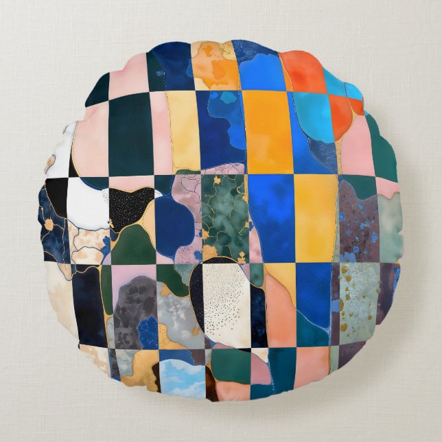Luxe Chequerboard Curtain Round Pillow (Front)