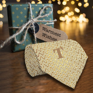 Luxe Chevron Pattern Personalize Name Gold Tie