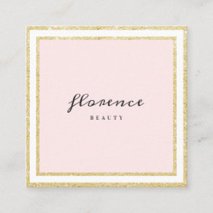 Luxe chic gold glitter frame blush pink and white square business card