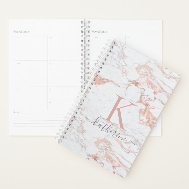 Luxe Chic Rose Gold Foil | Monogramme de marbre (Devant avec enveloppe)