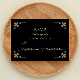 Luxe Classic Elegant Classy Black Gold RSVP Gift Card