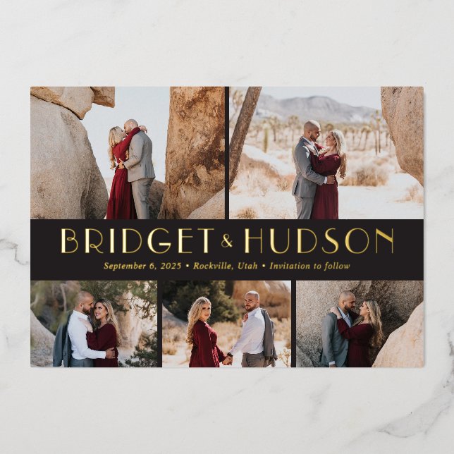 Luxe Collage FOIL Wedding Save The Date Card (Front)