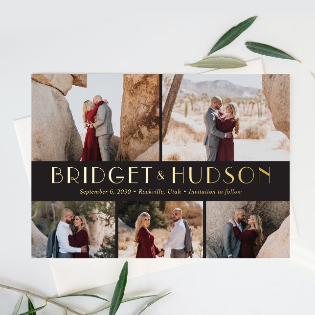 Luxe Collage FOIL Wedding Save The Date Card (Creator Uploaded)
