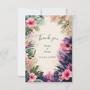 luxe Collage Hawaii Moody Boho Tropical Wedding Thank You Card