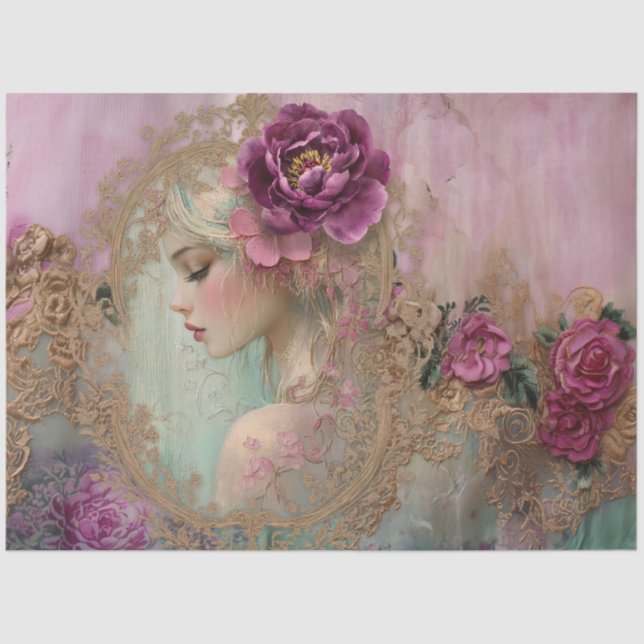 Luxe Collage Shabby Chic Mix Media Portrait Art Tissue Paper (Front)