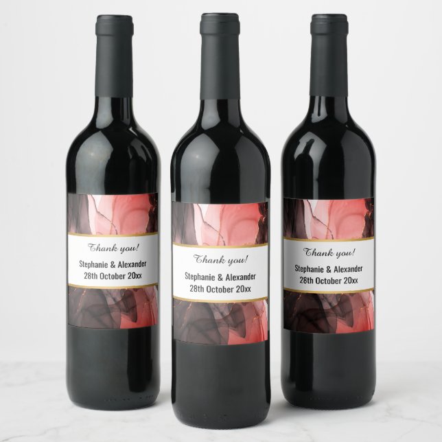 LUXE CRIMSON ABSTRACT MARBLE WINE LABEL (Bottles)