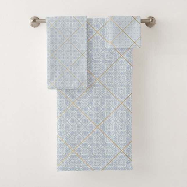 LUXE CUSTOM PASTEL BLUE HAMPTON BATHROOM TOWEL SET (Insitu)