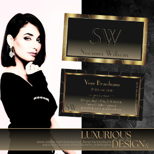 Luxe Dark Gold Frame Brown Gradient with Monogram Business Card