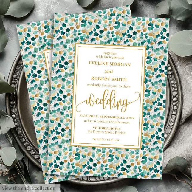 Luxe Deep Green Gold Greenery Wedding Invitation (Luxe Deep Green Gold Greenery Wedding Invitation)
