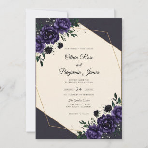 Luxe Deep Purple Peony Wedding Invitation