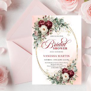 Luxe Deep Red and Gold Floral Bridal Shower Invite