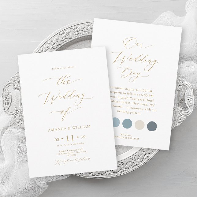 Luxe Dusty Blue & Gold Faire-part de mariage (Créateur téléchargé)