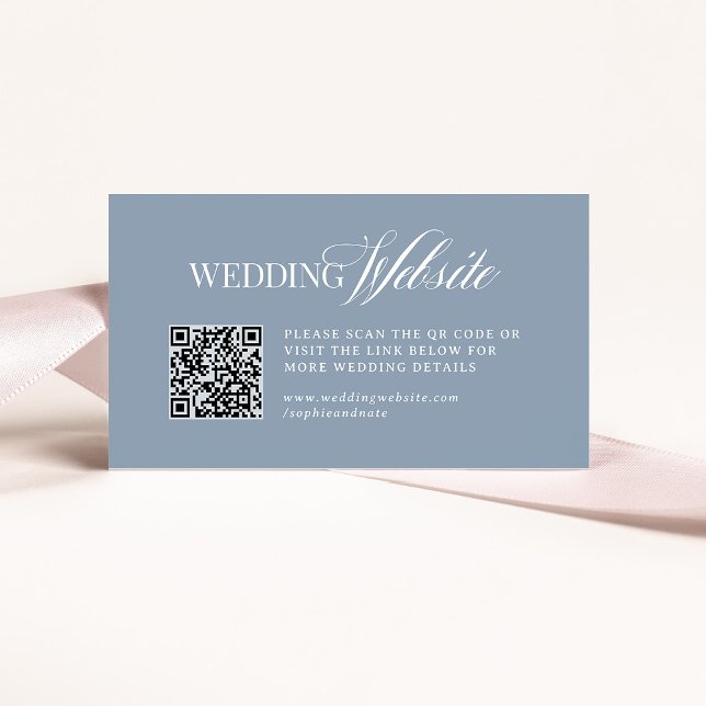 Luxe Dusty Blue | Wedding Website QR Code Enclosure Card (Creator Uploaded)
