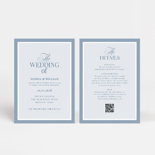 Luxe Dusty Blue with RSVP QR Code Wedding Invitation