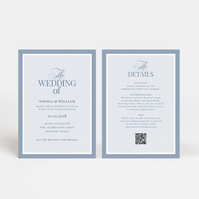 Luxe Dusty Blue with RSVP QR Code | Wedding Invitation (Creator Uploaded)