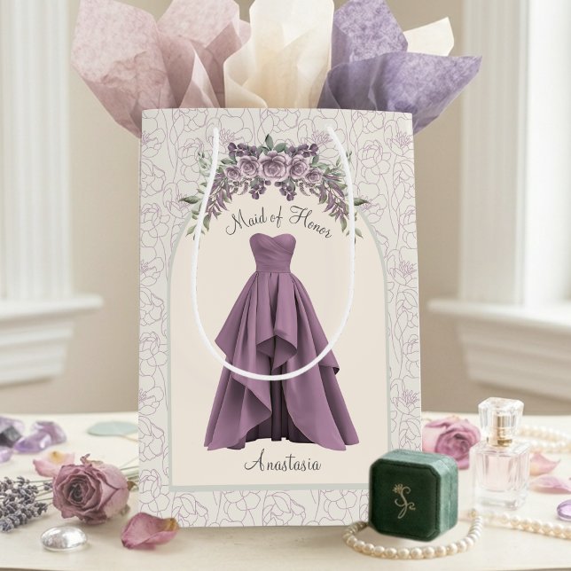 Luxe Dusty Mauve Maid of Honour Personalized Medium Gift Bag (Luxe Maid of Honor proposal gift bag personalized dusty mauve wedding party gift packaging)