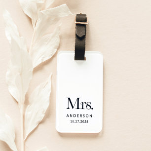Luxe Elegance Black and White Mrs and Wedding Date Luggage Tag