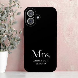 Luxe Elegance Black Mrs and Wedding Date iPhone 16 Case