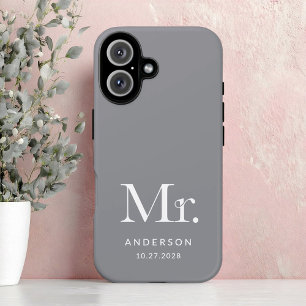 Luxe Elegance Gray Mister and Wedding Date iPhone 16 Case