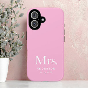 Luxe Elegance Pink Mrs and Wedding Date iPhone 16 Case