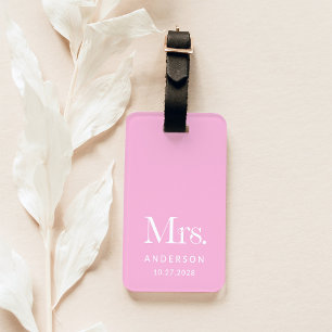 Luxe Elegance Pink Mrs and Wedding Date Luggage Tag