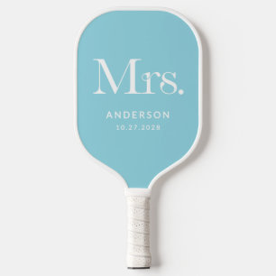 Luxe Elegance Robin Egg Blue   Mrs Wedding Date Pickleball Paddle