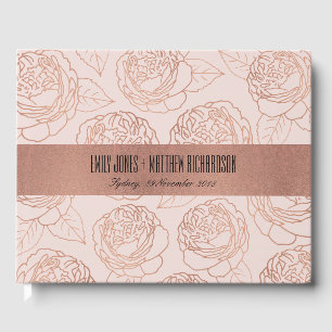 LUXE ELEGANT BLUSH PINK ROSE GOLD FLORAL WEDDING GUEST BOOK