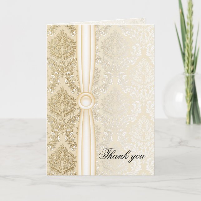 Luxe Elegant Gold Damask Carte de remerciements (Devant)
