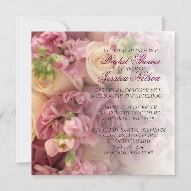 Luxe Elégant Rose Rose Bouquet Invitation douche (Devant)