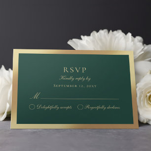 Luxe Emerald Green Classic Faux Gold Carte RSVP