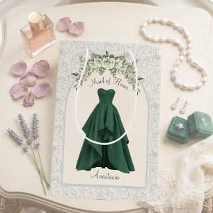 Luxe Emerald Green Maid of Honour Personalized Medium Gift Bag