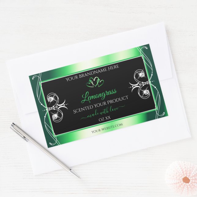 Luxe Emerald Green Produit noir Diamants Étiquette (Enveloppe)