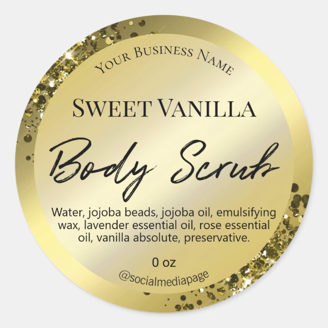 Luxe Et Glam Gold Body Scrub Étiquettes (Devant)