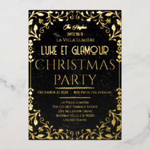 Luxe et Glamour Black Gold Christmas Invitation