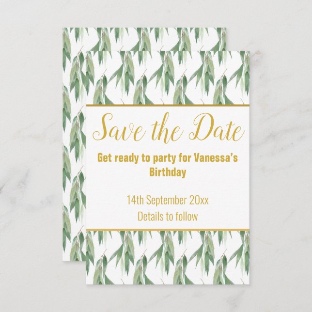 LUXE EUCALYPTUS PATTERN SAVE THE DATE RSVP CARD (Front/Back)