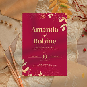 Luxe Faire-part de mariage rouge & or