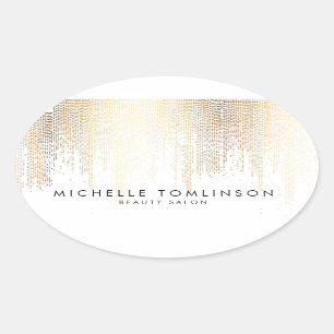 Luxe Faux Gold Confetti Rain Pattern Oval Sticker