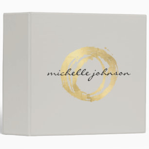 Luxe Faux Gold Painted Circle Designer Logo on Tan Binder