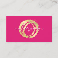 Luxe Faux Gold Painted Circle Designer Logo Pink